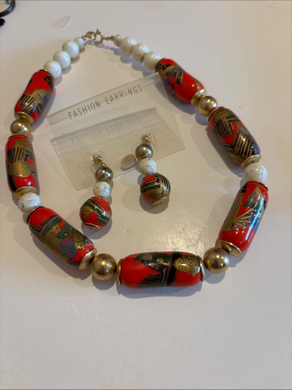 Vintage Red and Gold vintage cloisonné enamel beads